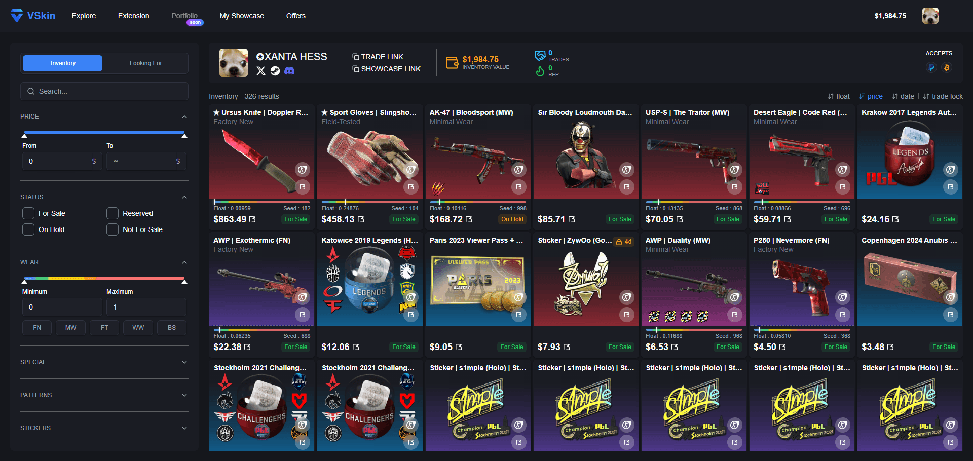 VSkin showcase - items for sale