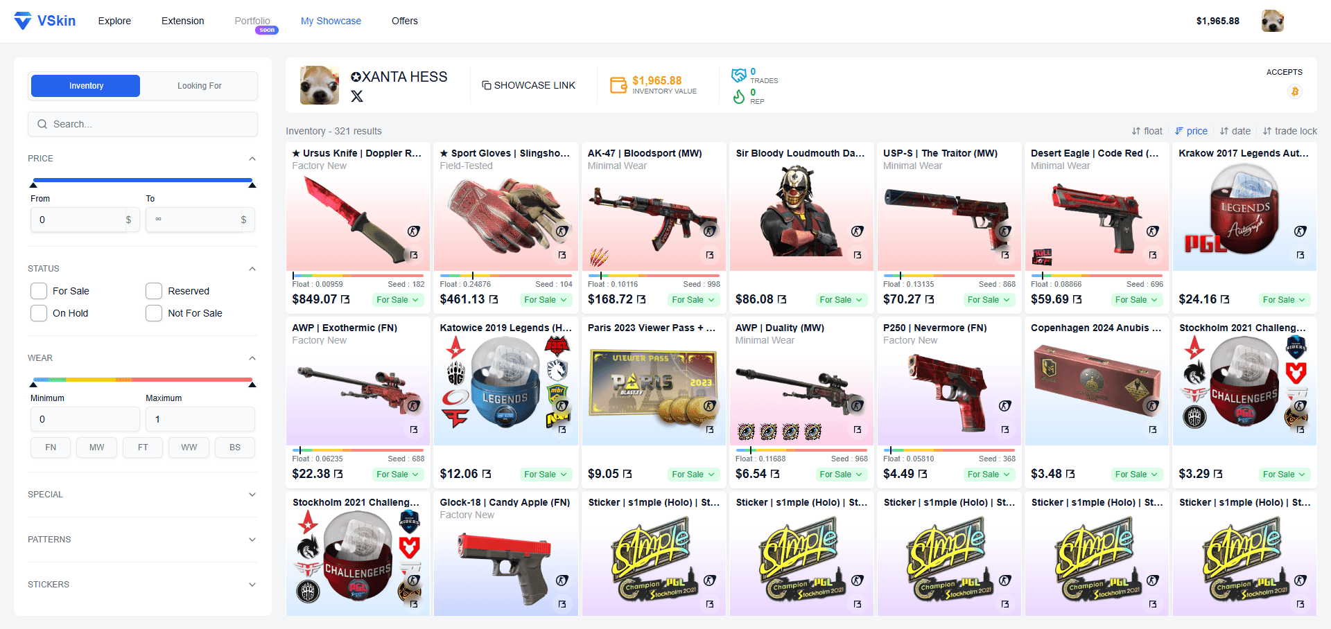 VSkin showcase - items for sale